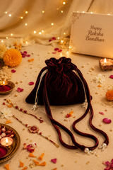 Burgundy Velvet Pearl Drawstring Potli Bag