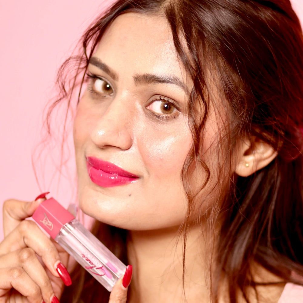 shiny pink lip gloss